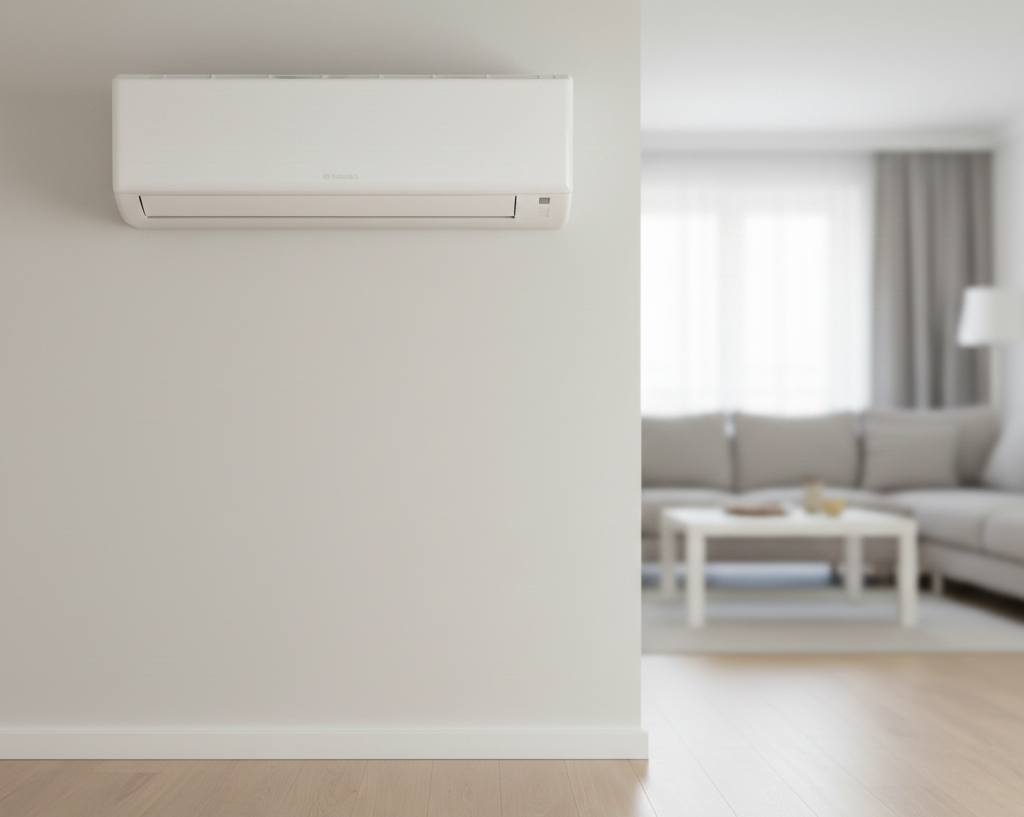 Wall mounted split air conditioner indoor unit in bedroom